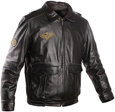 Humiture Men's Air Force A-2 Leather Flight Bomber Jacket Black L