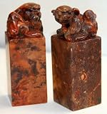 Hand carved pair of antique chinese stone fu dog seal chops - 3.5