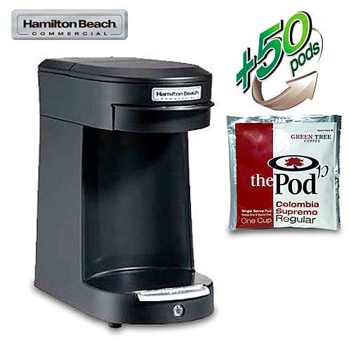 Hamilton Beach HDC200B Commercial 1 Cup Brewer - Black (includes 50 Colombia Supremo Pods)