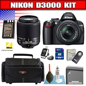 Nikon D3000 10MP Digital SLR Camera with 18-55mm f/3.5-5.6G AF-S DX VR Nikkor Zoom and 55-200mm f/4-5.6G Lenses