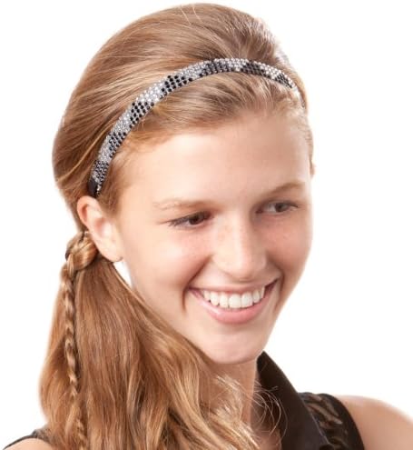 Hipsy Women's Non-Slip Headband Adjustable Silver/Black Rhinestones Pyramid