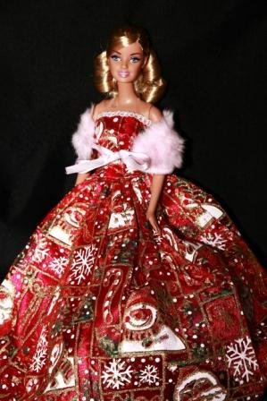 Red Christmas Barbie Sized Doll Gown