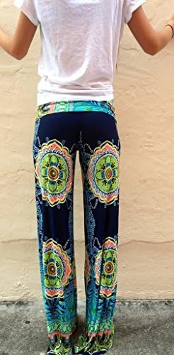Women's Wide Leg Tribal Print Trousers Fold-Over Waist Paisley Palazzo Pants