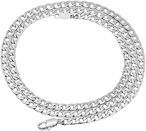 4mm Rhodium Plated Beveled Cuban Link Curb Chain Necklace, 24"