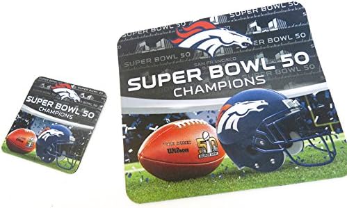Denver Broncos, Super Bowl 50 champions, Fabric Mouse Pad, size 10"x9" , and matching fabric coaster, Computer Accessory