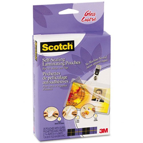 Scotch : Self-Sealing Laminating Pouches, 12.8 mils, 2-15/16 x 4-1/16, 25/Pk -:- Sold as 2 Packs of - 25 - / - Total of 50 Each