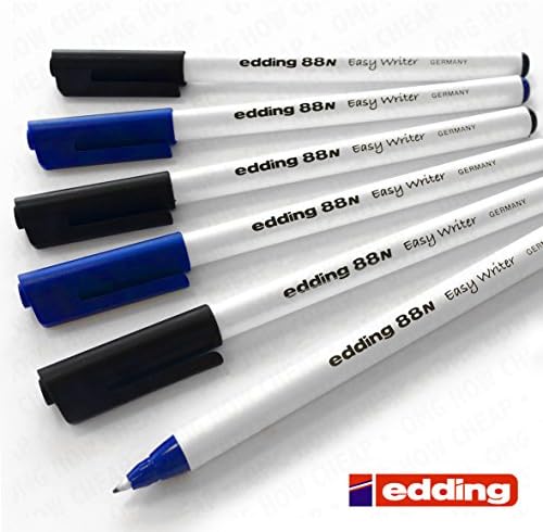 EDDING EASY WRITER HANDWRITING PENS MIXED - BLUE &amp; BLACK INK "3 of Each Colour" [Pack of 6]