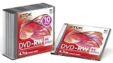 TDK T19855 DVD-RW wiederbeschreibbarer Rohling 4.7GB inklusive Jewel Case (10 Stück) 2x-6x Speed