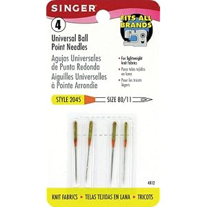 Singer Ball Point Machine Needles, Size 80/11, 4-Pack