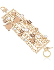 Betsey Johnson "Iconic Summer Metallics" Bow and Gem Wide Bracelet, 7.5"