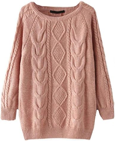 Neestaa Vintage Patterned Women Casual Loose Pullover Knitted Sweater Top Pink