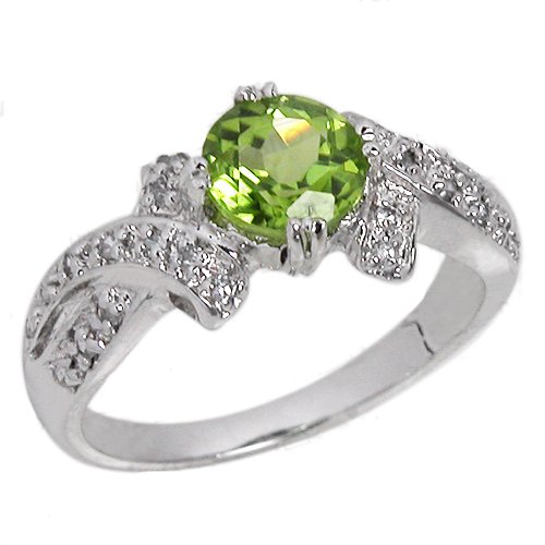 0.45ct Genuine Natural Peridot Gemstone and Diamond 10k White Gold Ring
