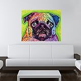 My Wonderful Walls Animal Pop Art by Dean Russo Pug Dog Wall Sticker Decal, 19 by 15-Inch, Multicolored