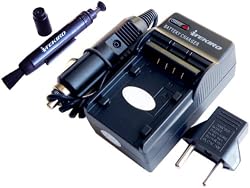 iTEKIRO AC Wall DC Car Battery Charger Kit for Sanyo Xacti VPC-HD1010BK + iTEKIRO Lens Cleaning Pen