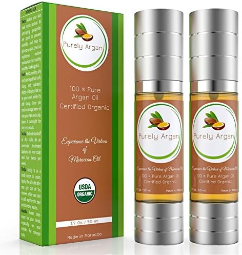 PACK OF 2 Premium Argan Oil by PurelyArgan For Hair, Skin, Face, Nails, Cuticles &amp; Beard-Best 100% Pure Moroccan Anti-Aging, Anti-Wrinkle Beauty Secret, USDA Certified Cold Pressed Moisturizer 3.4Oz