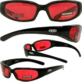 CHICAGO FOAM PADDED MOTORCYCLE SUNGLASSES UV400 GOGGLES BIKER EYEWEAR RED LENSES