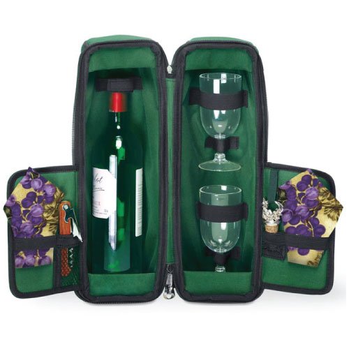 Picnic Time Estate Insulated Wine Tote, with Service for 2, Hunter Green