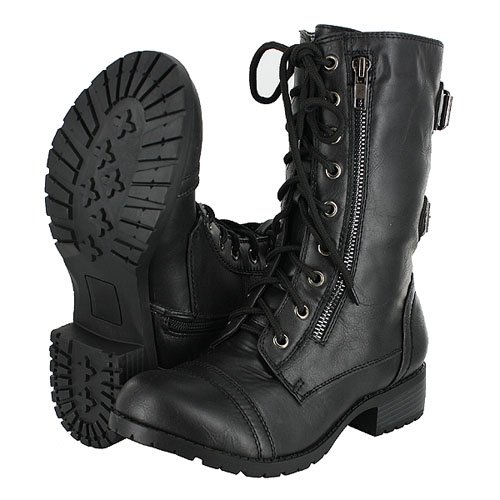Soda Dome Mid Calf Height Women s Military / Combat Boots, Black, 7.5