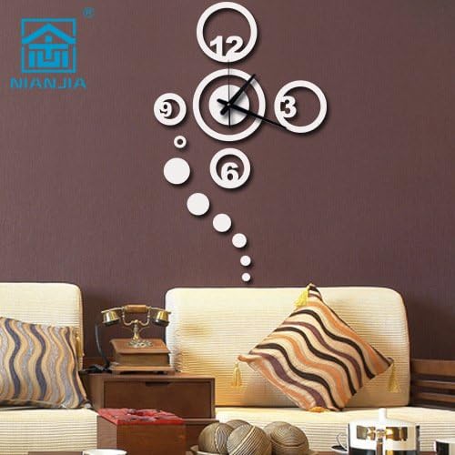 TONPAR Creative living room bedroom porch acrylic circle clock stereo mirror TV background wall stickers , silver mirror