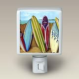 Surf Surfboards on Beach Fence Night Light Ceramic