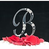 IMAGE OF Swarovski Crystal Flower Monogram Cake Topper Silver Initial - Letter B