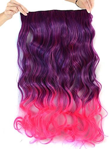 Lady 24" Two Tone Long Curly Wavy Hair Extensions(Dark Purple to Pink)
