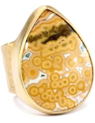 Heather Benjamin "Animal Agate" Gold-Plated Teardrop Yellow Ocean Jasper Ring