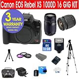 Cheap 17 Piece Total Kit Canon EOS Rebel XS 1000D Black SLR 10.1 MP Digital Camera with Tamron 28-80mm f/3.5-5.6 Aspherical Lens + Tamron 75-300 f/4-5.6 LD Lens + 16 GB Memory Card + Multi-Coated UV Filter (2) + Multi-Coated Polarizer Filter + Digital Slave Flash + 50