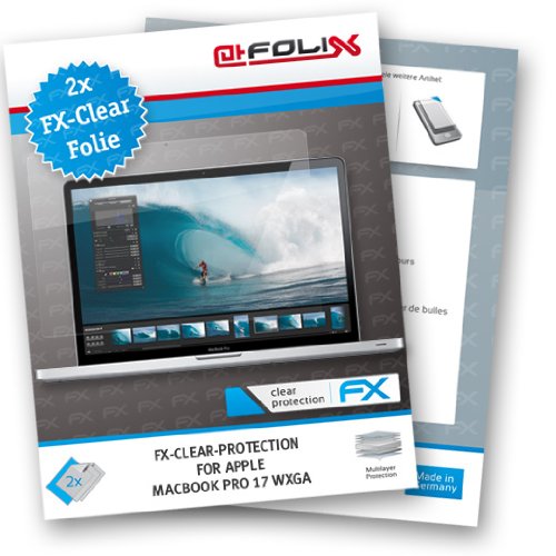 2 x atFoliX FX-Clear screen protector for Apple MacBook Pro 17 WXGA / Alu MB604 (MB604LL/A, MB604D/A) – Ultra clear screen protection!