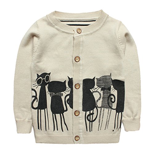 eTree Boys' Girls' Cashmere Cat Pattern Round Collor Cardigan Sweater 3-7 Years
