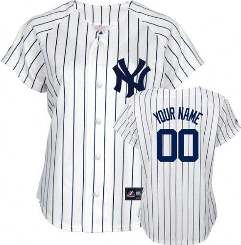 MLB Women's New York Yankees Replica Jersey Personalized (White/Navy Pinstripe, Small)