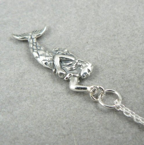 Mermaid Sterling Silver Sculptural Charm Pendant Necklace Ocean Theme Jewelry