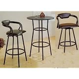 3pc R Style Black Finish Metal Bar Table and 2 Stool Set by visiondecor Furniture