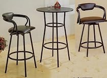 3pc R Style Black Finish Metal Bar Table & 2 Stool Set