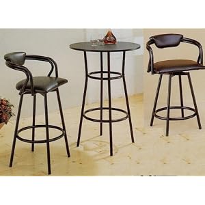 3pc R Style Black Finish Metal Bar Table and 2 Stool Set by visiondecor Furniture