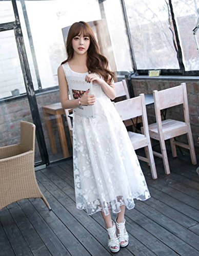 【クロスユー】Cross You 花柄 刺繍 Aライン レディース ロング ワンピース マキシ ワンピ 白 ホワイト S 〜 XL