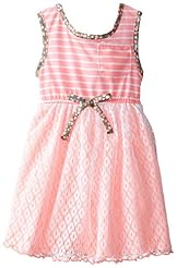 Girls Striped Print Polyester/Knit Piping   Dress With a Bow(s)