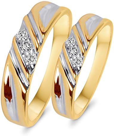 1/10 CT. T.W. Round Cut Diamond His And Hers Wedding Rings 10K Yellow Gold- Size