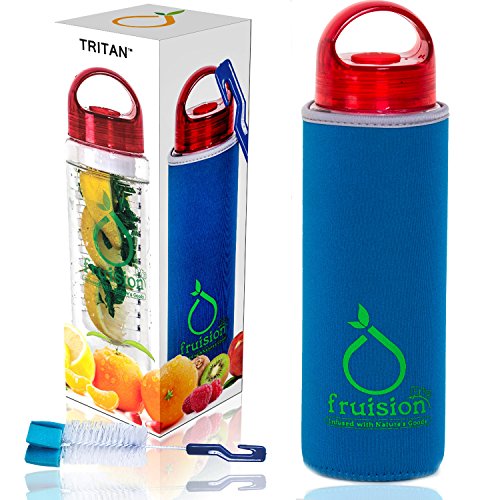 Infusion Water Bottle - Fruit Infuser Sports Water Bottle BPA-Free Tritan 27 oz With Protective Sleeve & eBook Preparation Guide - Refreshes Your Tastebuds & Boosts Your Health