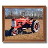 Vintage 1955 Farmall 400 Farm Tractor Home Decor Wall Picture Oak Framed Art Print