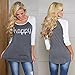 Fedi Apparel Womens 3/4 Sleeve Crew Neck Blouse Loose Tee Shirt Tops Letter Print Tee,Grey,X-Large