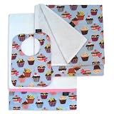 Cupcake Bib, Burp Cloth and Receiving Blanket Set