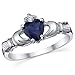 Sterling Silver 925 Irish Claddagh Friendship & Love Simulated Sapphire Blue Heart CZ Cubic Zirconia Ring