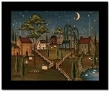 Village Night Folk Art Primitive Country Decor Framed