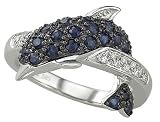 14K White Gold Sapphire and Diamond Dolphin Ring