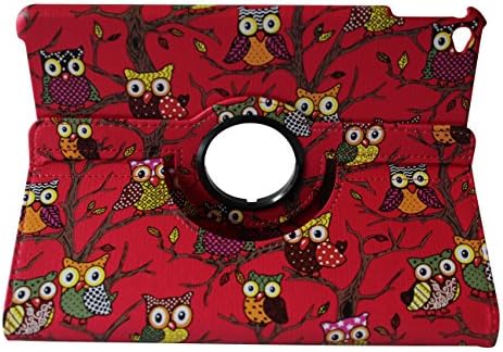 iStyle Dealer Newly Designed PU Leather Luxury Stylish Slim-Fit Ultra Lightweight 360 Degrees Rotating Night Owl Bird Style Design Series Smart Folio Cover Case Skin with Auto Sleep / Wake Feature foriPad 6 ipad air 2 Generation 2014 with Free Gifts Bonus Stylus Pen and Cleaning Cloth Pad - Owl Red
