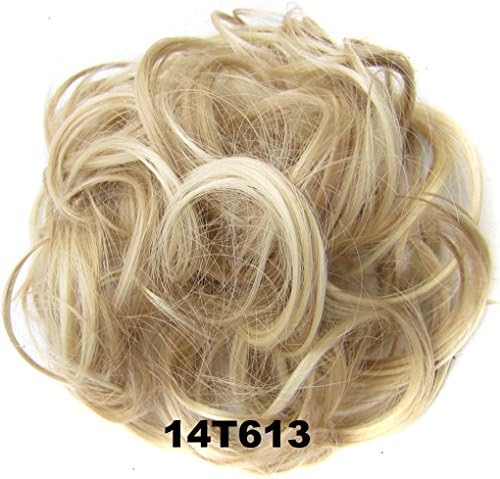Beauty Wig World BUN Up Do Hair Piece Hair Ribbon Ponytail Extensions Comb Clip Scrunchy Scrunchie Curly or Messy #14T613 Medium blonde/Lightest blonde