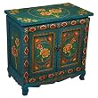 Handmade Asian Furniture - Antique-Style 23" Teal Tibetan Storage Cabinet / End Table W Peony Design