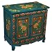 EXP Handmade Furniture - Antique-Style 23" Teal Tibetan Storage Cabinet / End Table W Peony Design