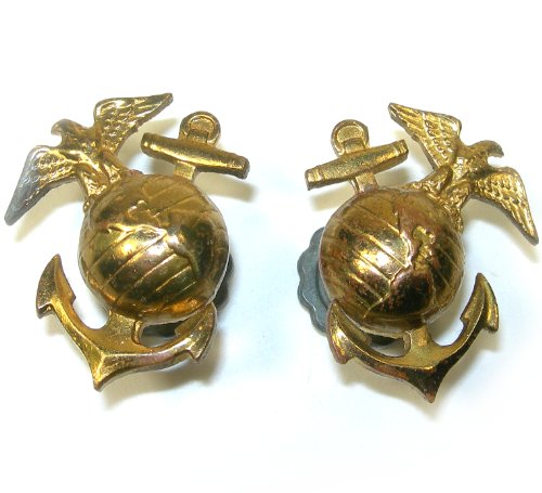 World War II U. S. USMC Marine Corps Collar Insignia Screwback Pin Set